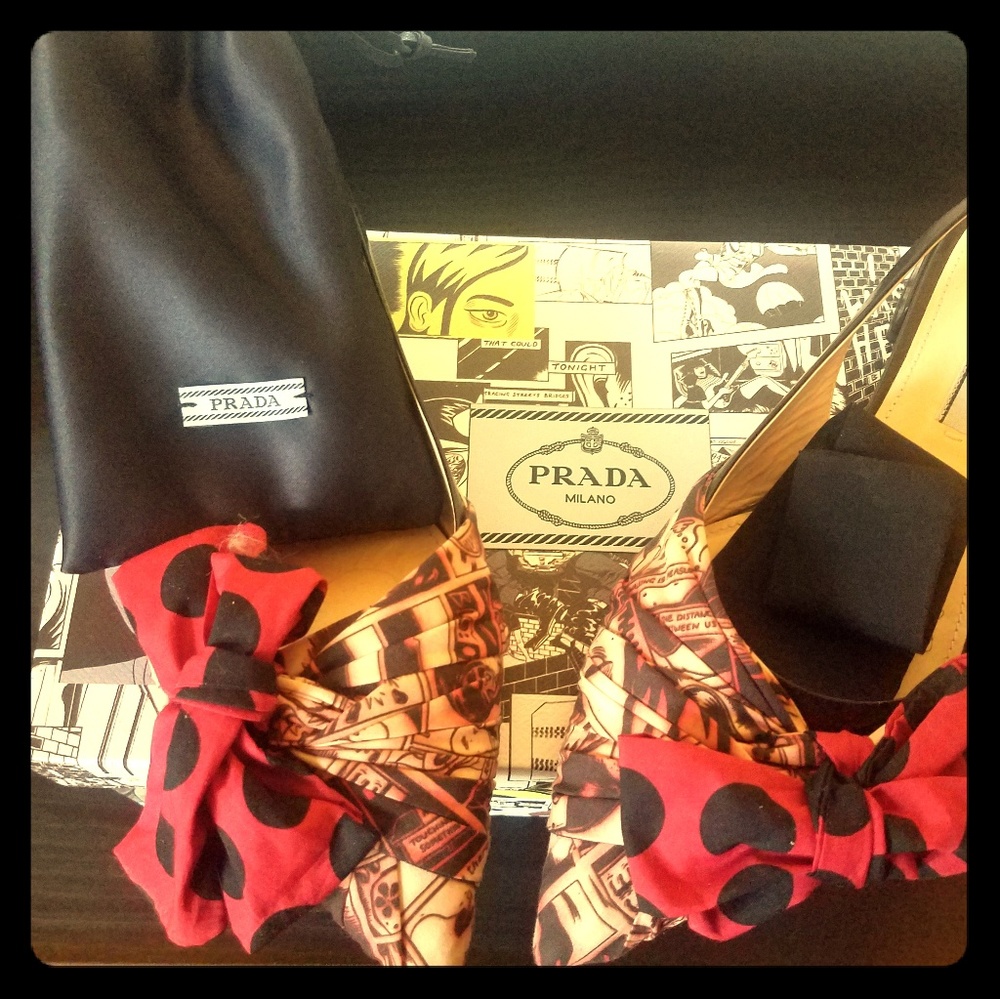 Prada pointy toe bow flat